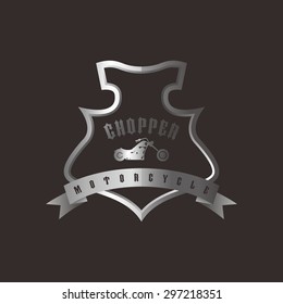 shiny silver shield chopper motorcycle vector art illustration