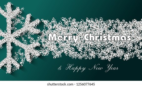 Shiny silver snowflake on a background with sparkles in vector. Merry christmas and a happy new year!