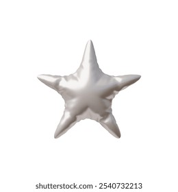 Estrela prateada brilhante. Balão inflável com efeito metálico. ícone 3d. Folha amassada de material. Figura abstrata. Ideal para festas infantis, aniversários. Ilustração vetorial isolada sobre fundo branco.