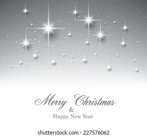 Shiny silver starry christmas background. Vector Illustration.