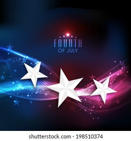 Shiny silver stars on national flag colors waves background for 4th of July, American Independence Day celebrations. 