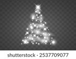 Shiny silver tree.Vector shiny lights in the form of a Christmas tree with bright glowing particles.New Year