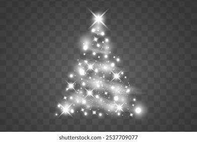 Shiny silver tree.Vector shiny lights in the form of a Christmas tree with bright glowing particles.New Year's party.