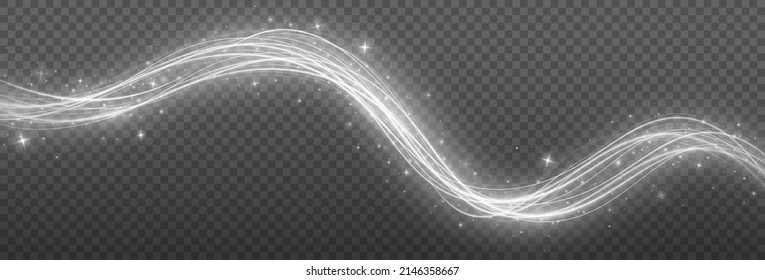 Shiny silver wave design element. White wave with silver glitters effect on black background. Curved metal wave, 3d element.