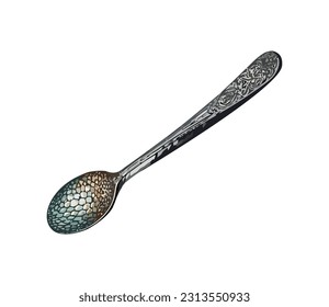 Shiny silverware on white background for soup icon isolated