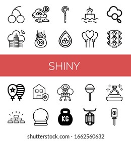 shiny simple icons set. Contains such icons as Cherry, Cloud, Kettlebell, Sceptre, Drop, Sea, Balloon, Traffic lights, Gold, Clean house, can be used for web, mobile and logo
