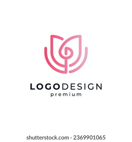 shiny and simple rose with line art style for cosmetics, salon on spa logo design	