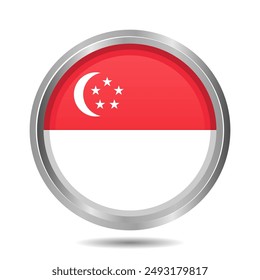 Shiny Singapore Flag Button Vector Illustration, Free and Editable EPS File