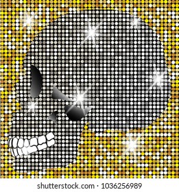 Shiny Skull of diamonds and gold glittering stars . Golden element collection. Day of The Dead. Icon symbol fashion design gold mosaic patterns, vector luxury shiny mosaic  decor, square background 