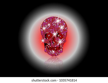 Shiny Skull of pink glittering stars . Pink Diamond Skull element collection. Day of The Dead. Icon symbol fashion design luxury mosaic patterns, vector isolated or black background