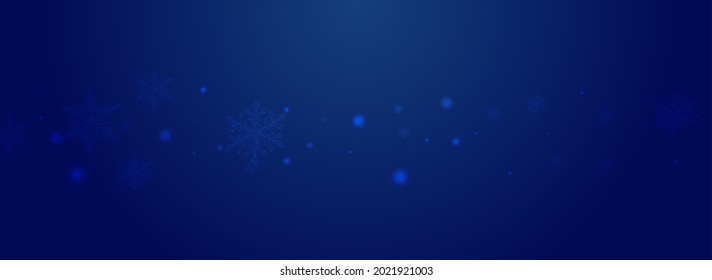 Shiny Snow Vector Pnoramic Blue Background. Glow Bokeh Snowflake Banner. Shine Snowfall Design. Falling Dots Card.