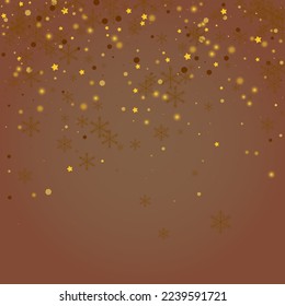 Shiny Snowfall Vector Brown Background. Yellow Chrismas Snow Illustration. Falling Confetti Card. Christmas Stars Invitation.