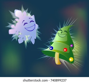 Shiny snowflake and Christmas tree for the holiday. EPS10 vector illustration