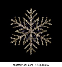 
Shiny snowflake on a black background. Gold glitter particles. Design element.