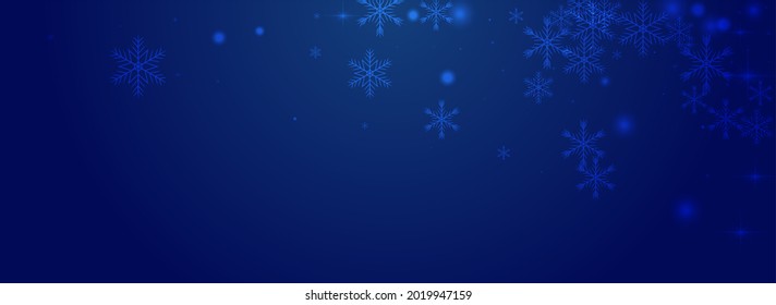 Shiny Snowflake Vector Pnoramic Blue Background. Glow Chrismas Flake Invitation. Elegant Confetti Illustration. Glow Snow Card.