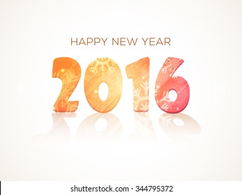 Shiny snowflakes decorated stylish text 2016 on glossy background for Happy New Year celebration.