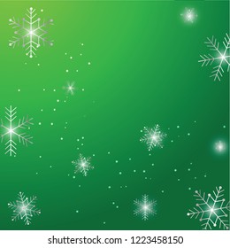 Shiny Snowflakes Falling Christmas Green Bacground