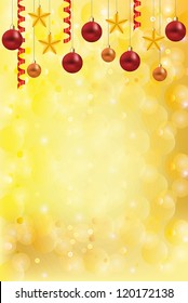 shiny snowflakes golden christmas vertical background with balls and stars