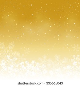 Shiny snowflakes on golden background