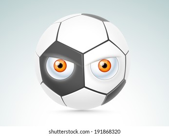 Shiny soccer ball with eyes on grey background. 