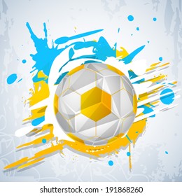 Shiny soccer ball on colourful grungy grey background. 