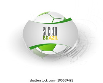 Shiny soccer ball on grey background for Brazil 2014 event.