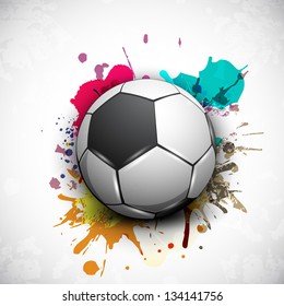 Shiny soccer ball on grungy colorful background and space for your message. EPS 10.