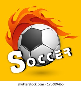 Shiny soccer ball and stylish text on colorful creative background. 