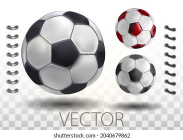 Shiny soccer ball waiting to be kicked, vector. High detailed realistic soccer ball on transparent background. Isolated vector illustration on a transparent background.