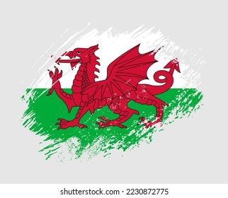 Shiny sparkle brush flag of Wales country with stroke glitter effect