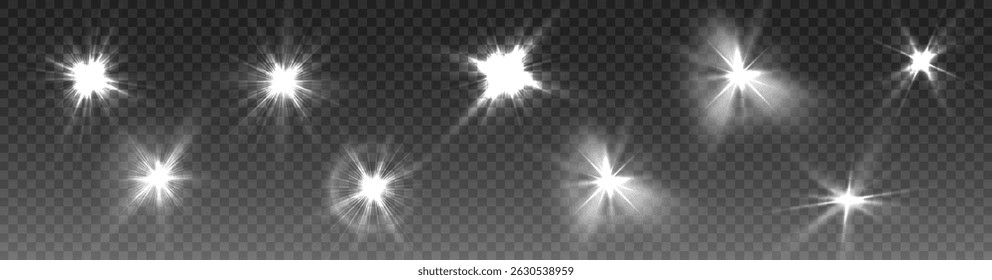 Shiny sparkle and glowing star with bright flare, magical light effect on fantasy background, glistering dust burst, white beam, holiday explosion, illustration with brilliant abstract glow


