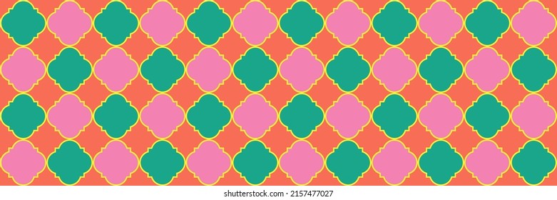 Patrón de chispa brillante. Genial patrón marroquí. Tile Geométrico Trellis. Quatrefoil Teselación Étnica Persa. Geo Clover de moda. Elegante Diseño Arábigo Sin Marea. Textura árabe rica.