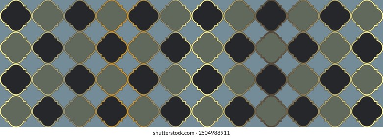 Glänzendes Funkelmuster. Geometrische Trellis-Kachel. Einfache Geo-Trellis. Quatrefoil Persian Ethnic Tesselation. Rich Arabesque Texture. Cooles arabisches Mosaik. Traditionelle nahtlose Ostgrenze.