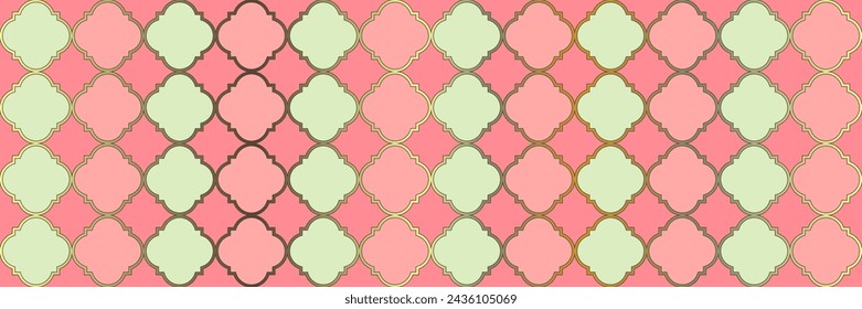 Shiny Sparkle Pattern. Vintage Geo Hijri. Rich Arabesque Mosaic. Quatrefoil Arabian Ethnic Tesselation. Elegant Seamless Arabic Banner. Geometric Trellis Tile. Cool Persian Pattern.