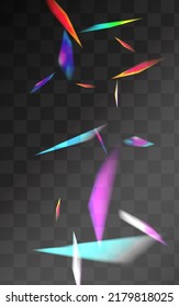 Shiny Sparkle Vector Transparent Background. Gradient Prism Flying Template. Iridescent Blur Christmas Poster. Color Digital Confetti Wallpaper.