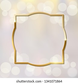 Shiny sparkling golden frame vector illustration. Glossy, glowing rendering effect. Present for engagement, Valentine s Day. Jewelry boutique, gift shop, store. Wedding, marriage proposal poster idea
