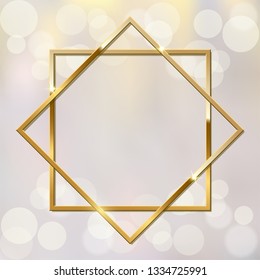Shiny sparkling golden overlapping squares vector illustration. Present for engagement, Valentine s Day. Jewelry boutique, gift shop, store. Wedding, marriage proposal poster idea