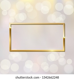 Shiny sparkling golden rectangle frame vector illustration. Glossy, glowing rendering effect. Present for engagement, Valentine s Day. Jewelry boutique, gift shop, store. Wedding, marriage poster idea