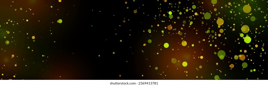 Shiny sparkling green orange particles on black background. Vector graphic design