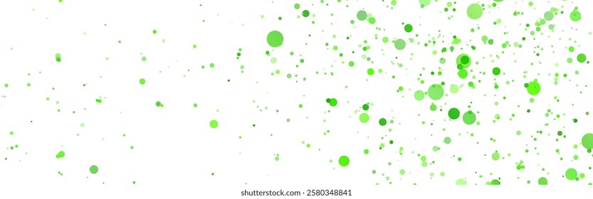 Shiny sparkling green particles on white background. Vector graphic banner design