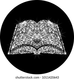 Shiny sparkling open book icon. Silhouettes of jewelry shiny icon. Effect of diamond. Transparent silver jeweler icon.
