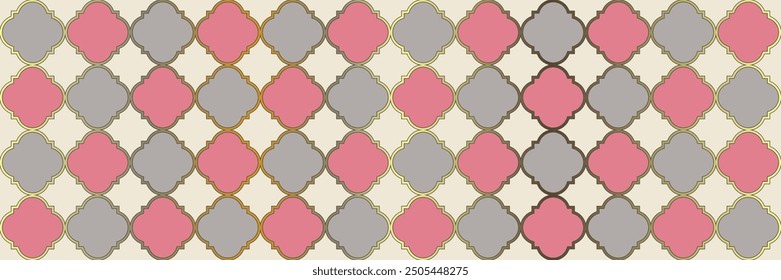Glänzendes Funkelmuster. Cooles marokkanisches Mosaik. Geometrische Trellis-Kachel. Quatrefoil Oriental Ethnic Tesselation. Vintage Geo Clover. Eleganter nahtloser Eastern Frame. Reichhaltige ottomanische Textur.