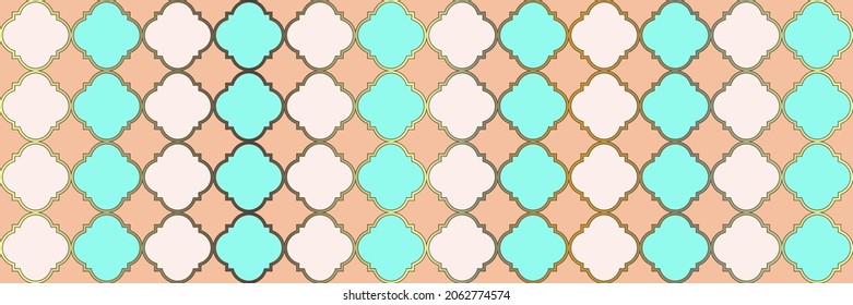 Shiny Sparkling Pattern. Geometric Trellis Tile. Cool Oriental Texture. Quatrefoil Eastern Ethnic Tesselation. Elegant Seamless Arabian Poster. Royal Ottoman Mosaic. Modern Geo Hijri.