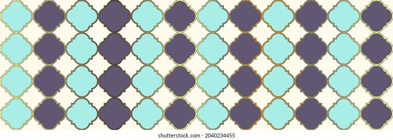 Shiny Sparkling Pattern. Modern Geo Hijri. Geometric Trellis Tile. Quatrefoil Oriental Ethnic Tesselation. Cool Eastern Texture. Traditional Seamless Arabic Banner. Royal Arabesque Pattern.