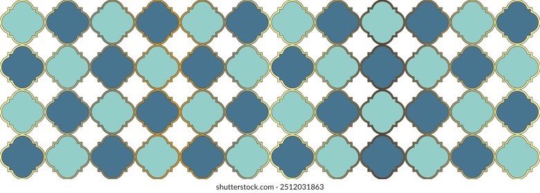 Patrón brillante brillante. Frontera tradicional marroquí sin fisuras. Geo Ramadán de moda. Quatrefoil Teselación étnica oriental. Textura Arabesca Plateada. Azulejo de enrejado geométrico. Patrón árabe fresco.