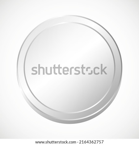 Shiny and sparkling silver coin. Also suitable for use as a button. 3 D. Vector illustration.