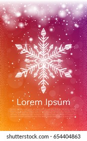 Shiny sparkling snowflake cover. Bright christmas banner. Shimmering holiday card. Vector illustration.