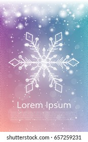 Shiny sparkling snowflake cover. Bright christmas banner. Shimmering holiday card. Vector illustration.
