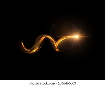 Espiral brillante brillante con efecto vectorial de partículas de polvo brillantes mágicas. Ilustración de pintura de luz de movimiento de energía.