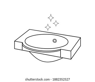 Shiny sparkling wash basin icon for bathroom with stars. Outline and transparent isolated vector illustration on white background.